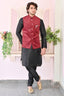 Deep Red velvet Floral Print Waist Coat