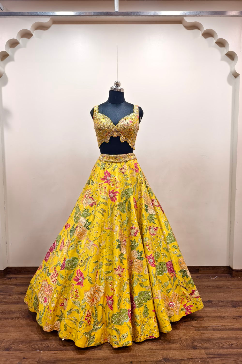 Yellow Lehenga with Delicate Soft Floral Embroidery Designer