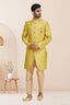 Yellow Embroidered Banarasi Silk Men Sherwani