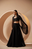 Black Lehenga Organza Embellished Sequin V Neck Bead