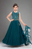 Adorable elegance in this teal embroidered gown