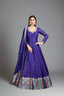 Royal purple Anarkali with silver polka dots and floral border