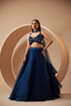 Electric blue lehenga with sequins and pearl detailing