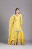 Sunshine yellow sharara suit adorned with silver embroidery