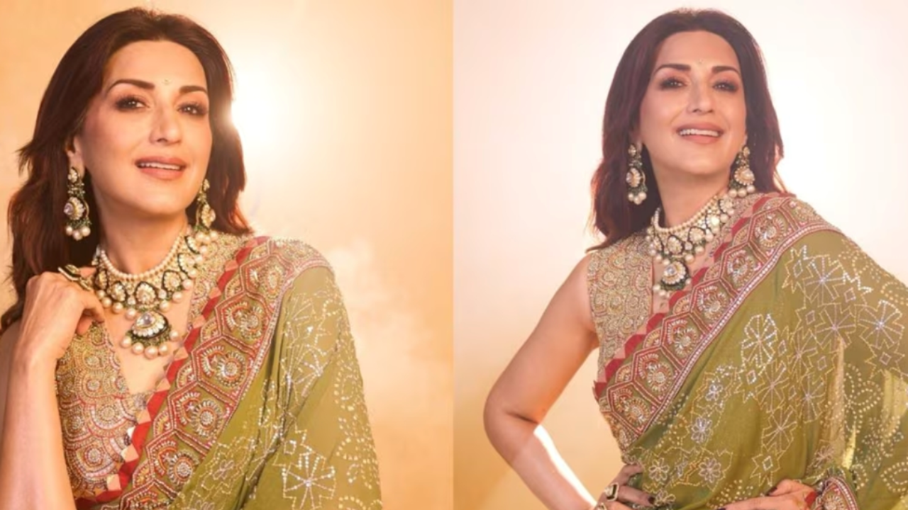 Sonali Bendre's Elegant Olive Green Sari is a Masterclass in Subtle Glamour