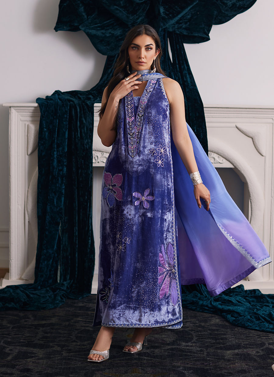 Farah Talib Aziz | Velvets The After Party | ISABEL PERIWINKLE SHIRT AND DUPATTA
