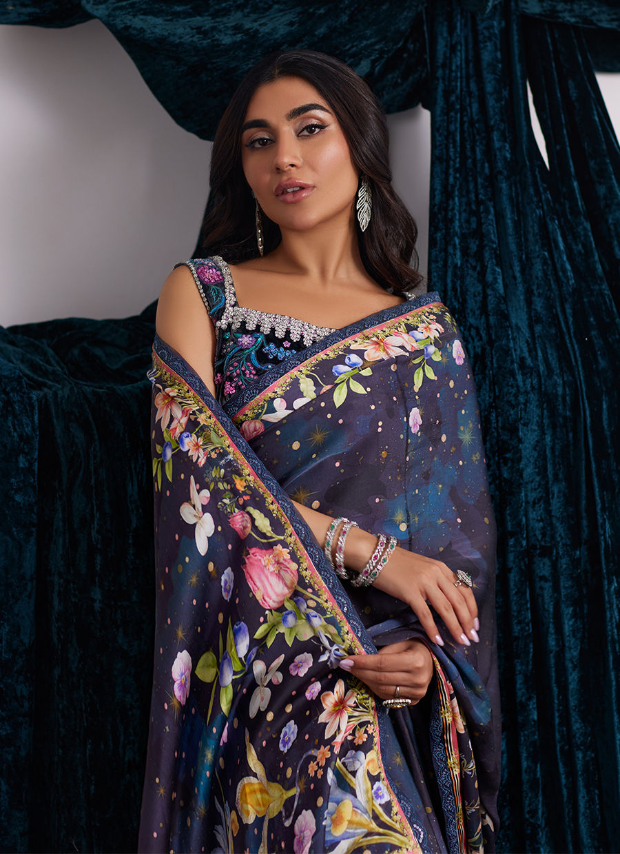 Farah Talib Aziz | Velvets The After Party | ALIXIA CHARMEUSE SAREE WITH VELVET BLOUSE
