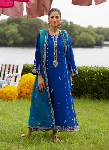 Farah Talib Aziz | Mayna Festive Luxe Pret | Opal Blue Shirt And Dupatta