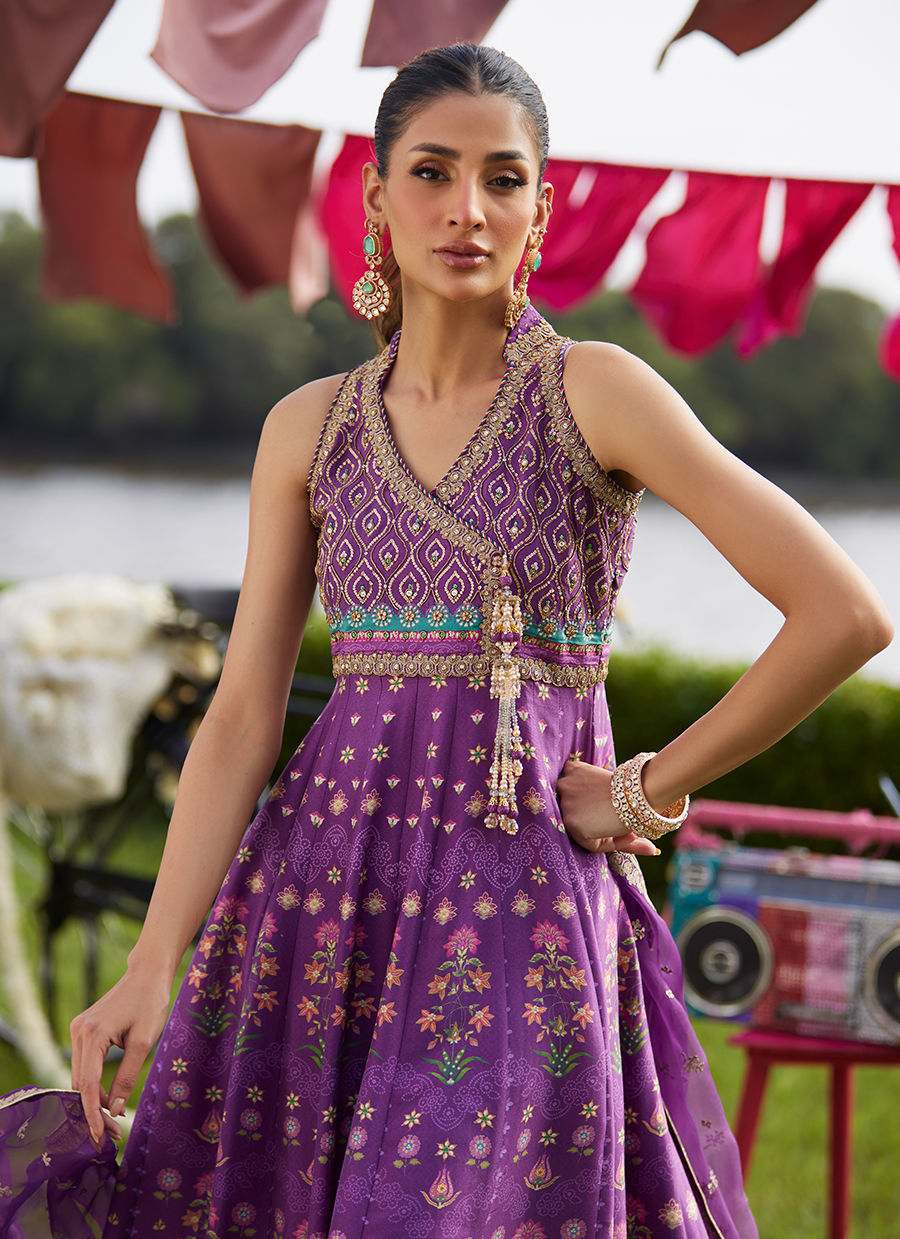 Farah Talib Aziz | Mayna Festive Luxe Pret | Aurora Aubergine Kalidaar And Dupatta