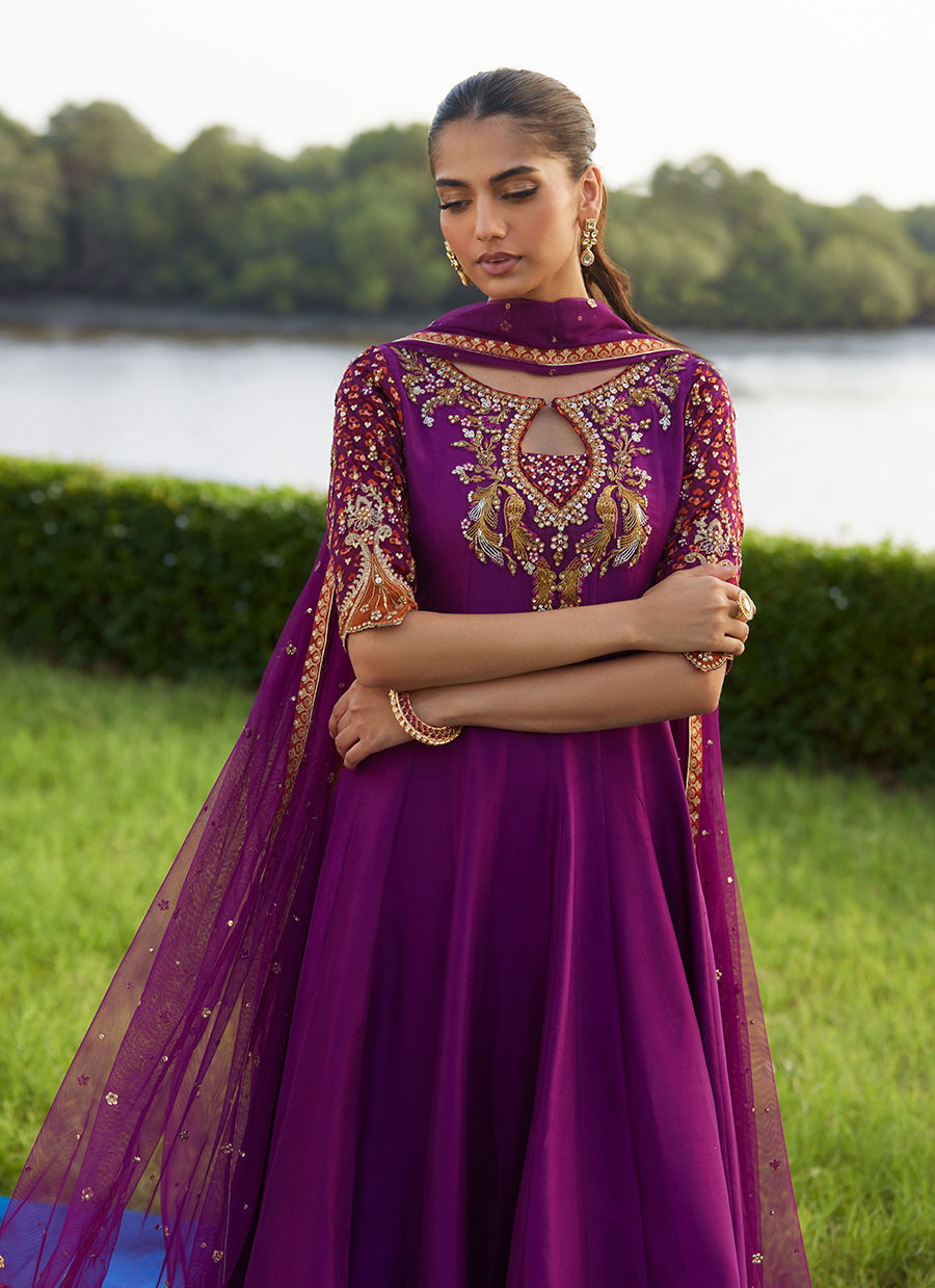 Farah Talib Aziz | Mayna Festive Luxe Pret | Pehil Purple And Dupatta Kalidaar