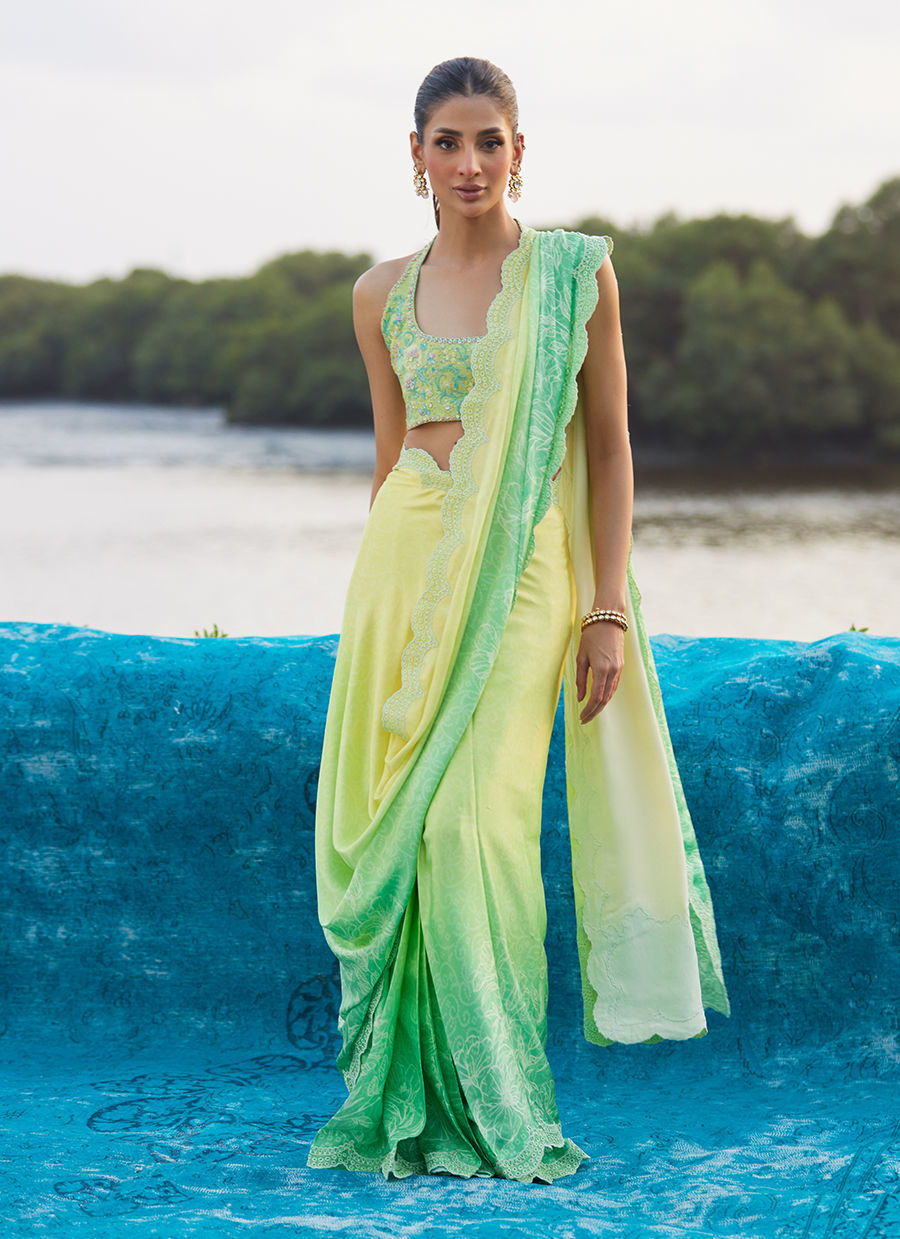 Farah Talib Aziz | Mayna Festive Luxe Pret | Celeste Ombre Saree