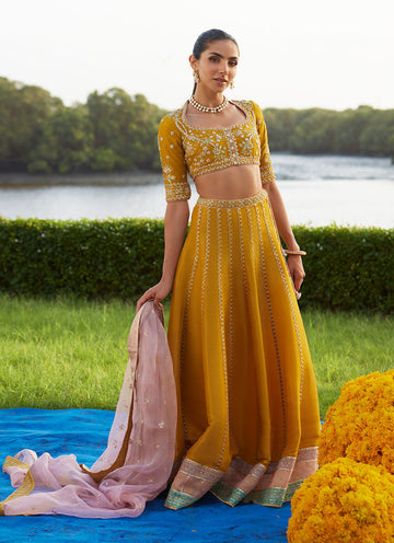 Farah Talib Aziz | Mayna Festive Luxe Pret | Zard Lengha Choli