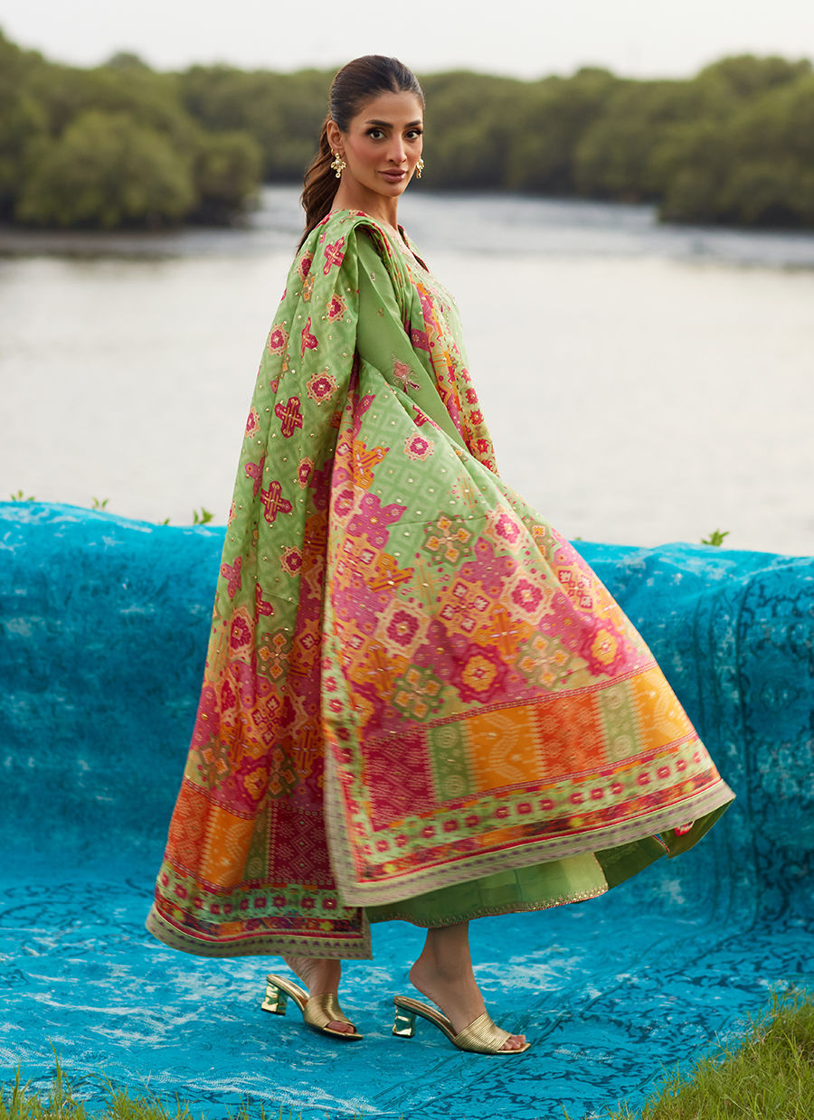 Farah Talib Aziz | Mayna Festive Luxe Pret | Elysian Sage Shirt And Dupatta