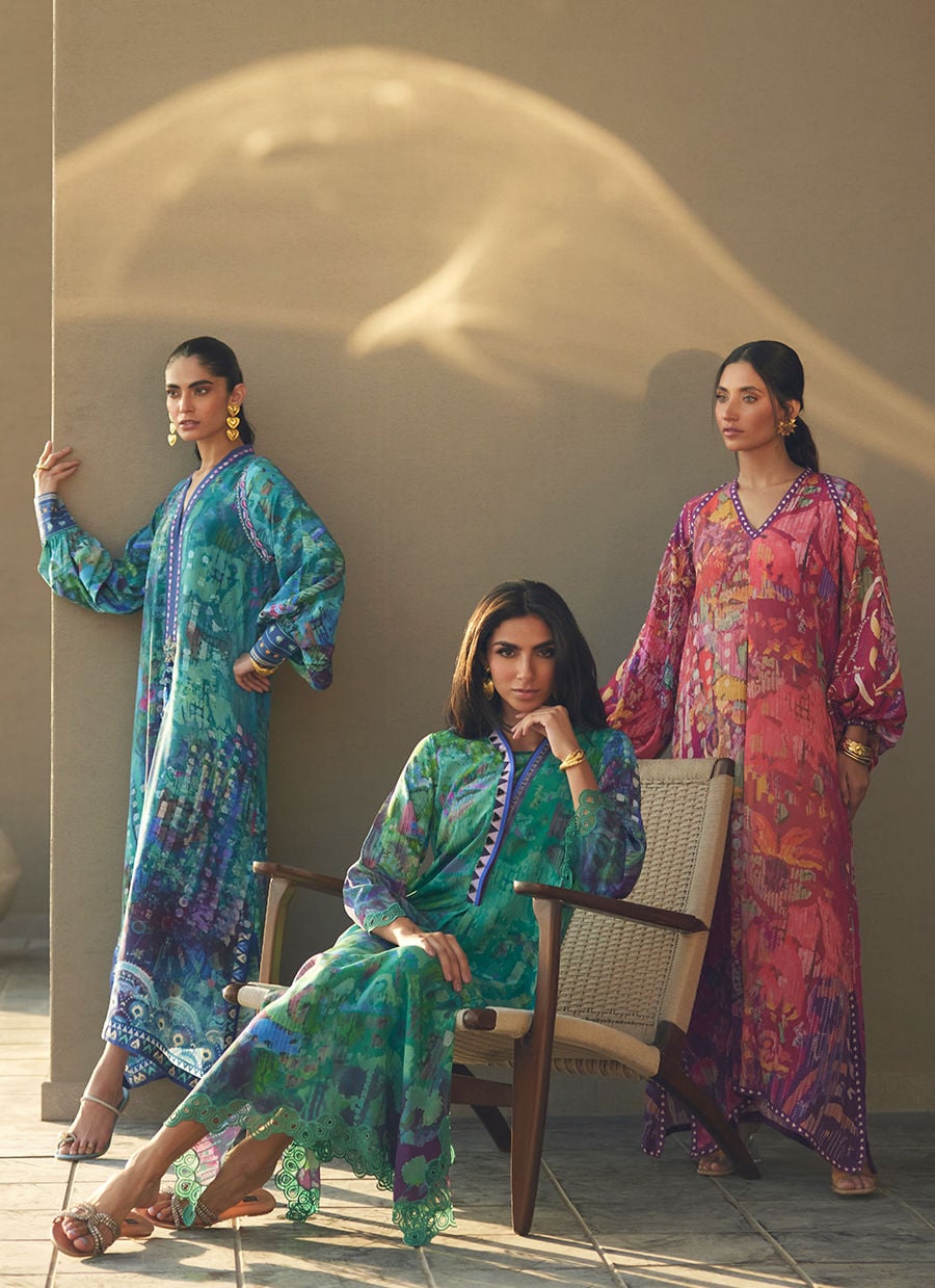 Farah Talib Aziz | Laani The Kaftan Edit | Ariel Emerald Crepe