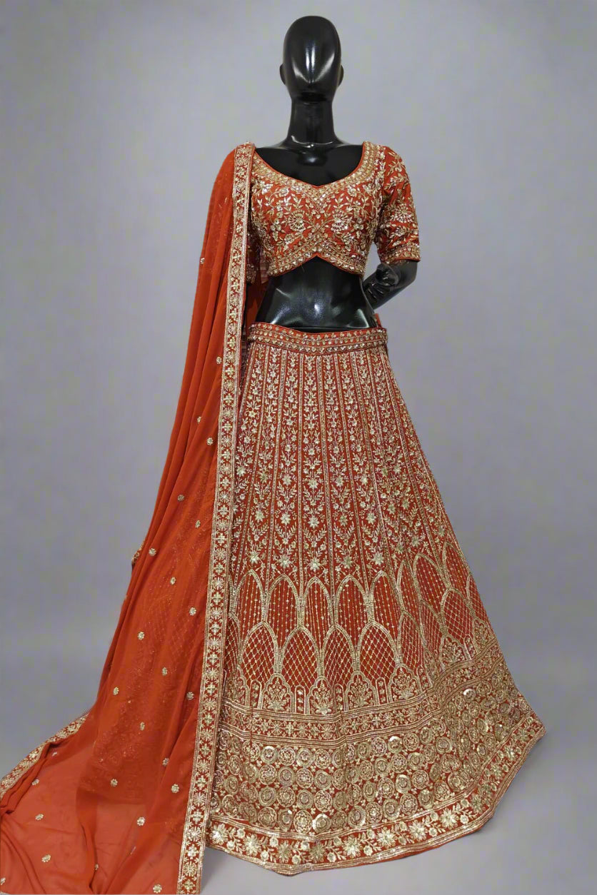 Elegant Iceblue lehenga with sequins and moti work