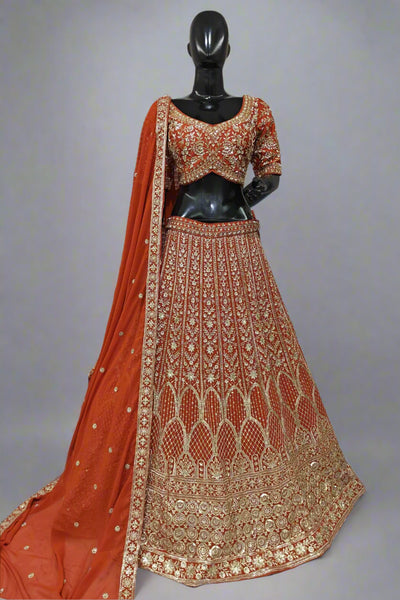 Elegant Iceblue lehenga with sequins and moti work