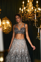 Dual shade lehenga with moti and sequins detailing