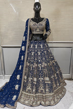 Blue Resham work lehenga with all hand embroidered