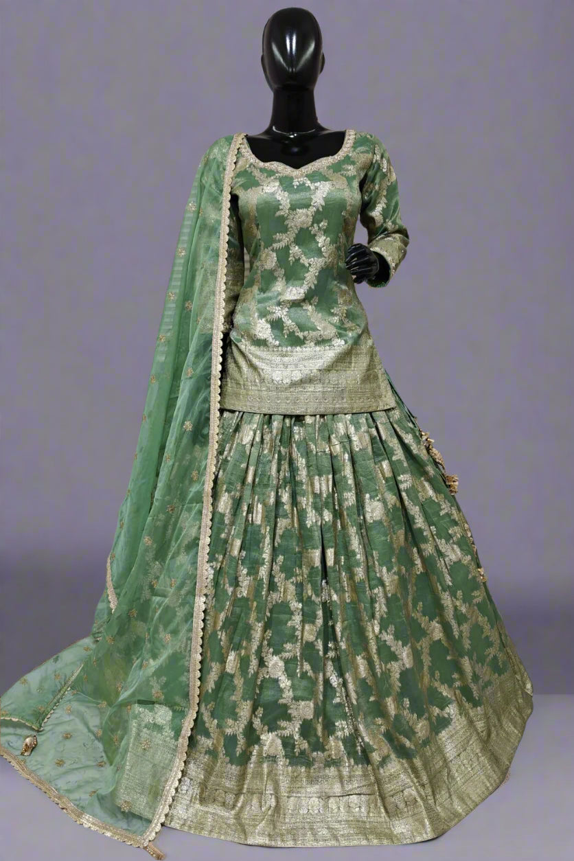 Classy Banarasi lehenga with long top Main image