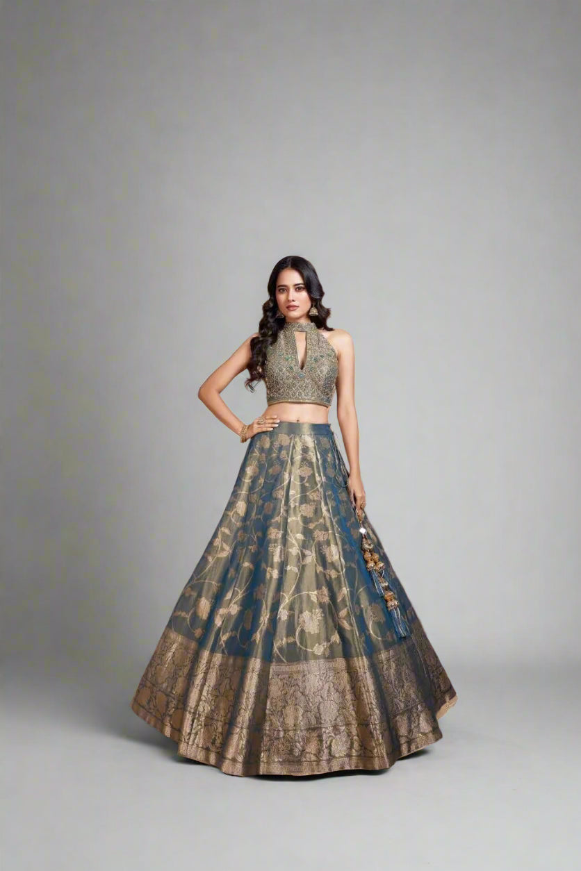 Classy brocade lehenga with handwork blouse