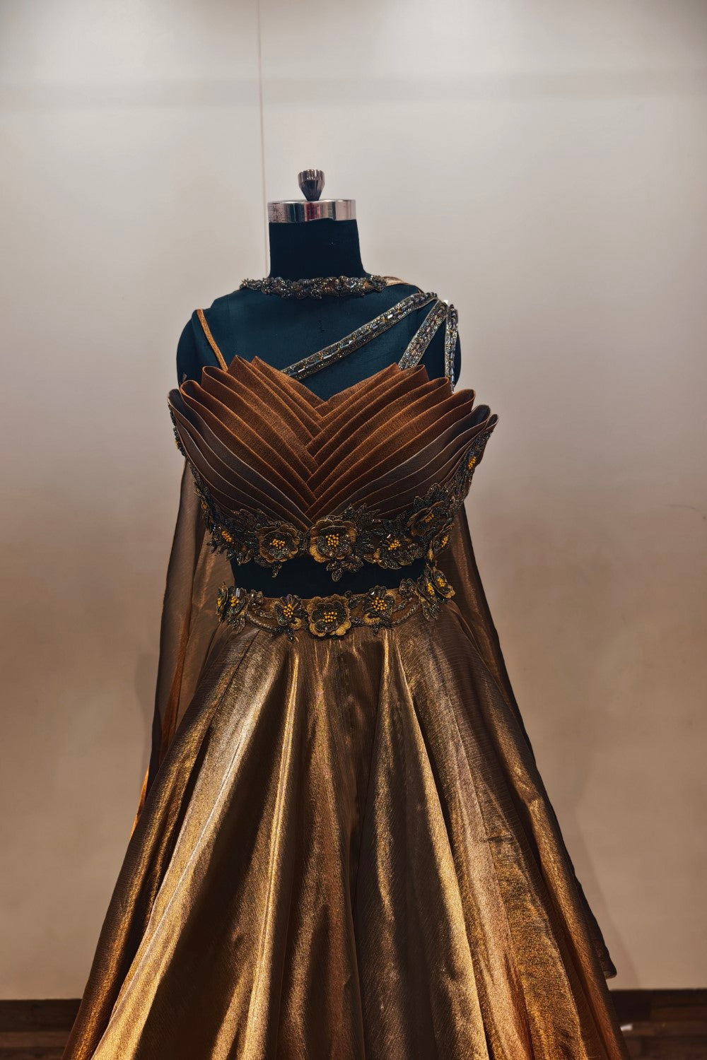 Contemporary All Gold Designer Lehenga in Organza - Luxe Ethnic Ensemble Secondary image