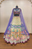 Luxurious Multi-Toned Lehenga with Cream Base and Elegant Purple Net Dupatta - Designer Ethnic Masterpiece