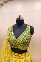 Vibrant Bright Yellow Lehenga with Floral Embroidery - Designer Ethnic Wear