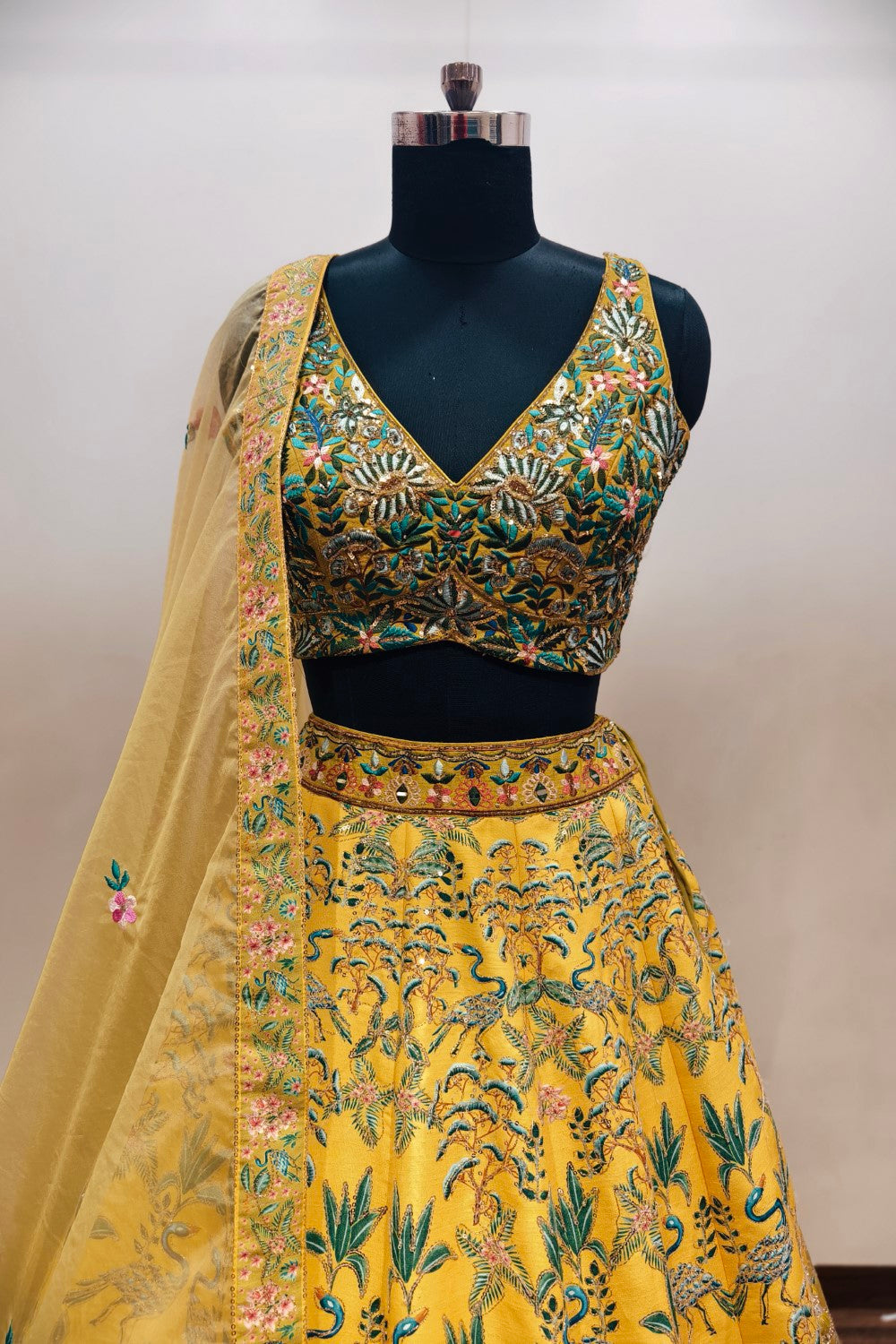 Vibrant Bright Yellow Lehenga with Floral Embroidery - Designer Ethnic Wear