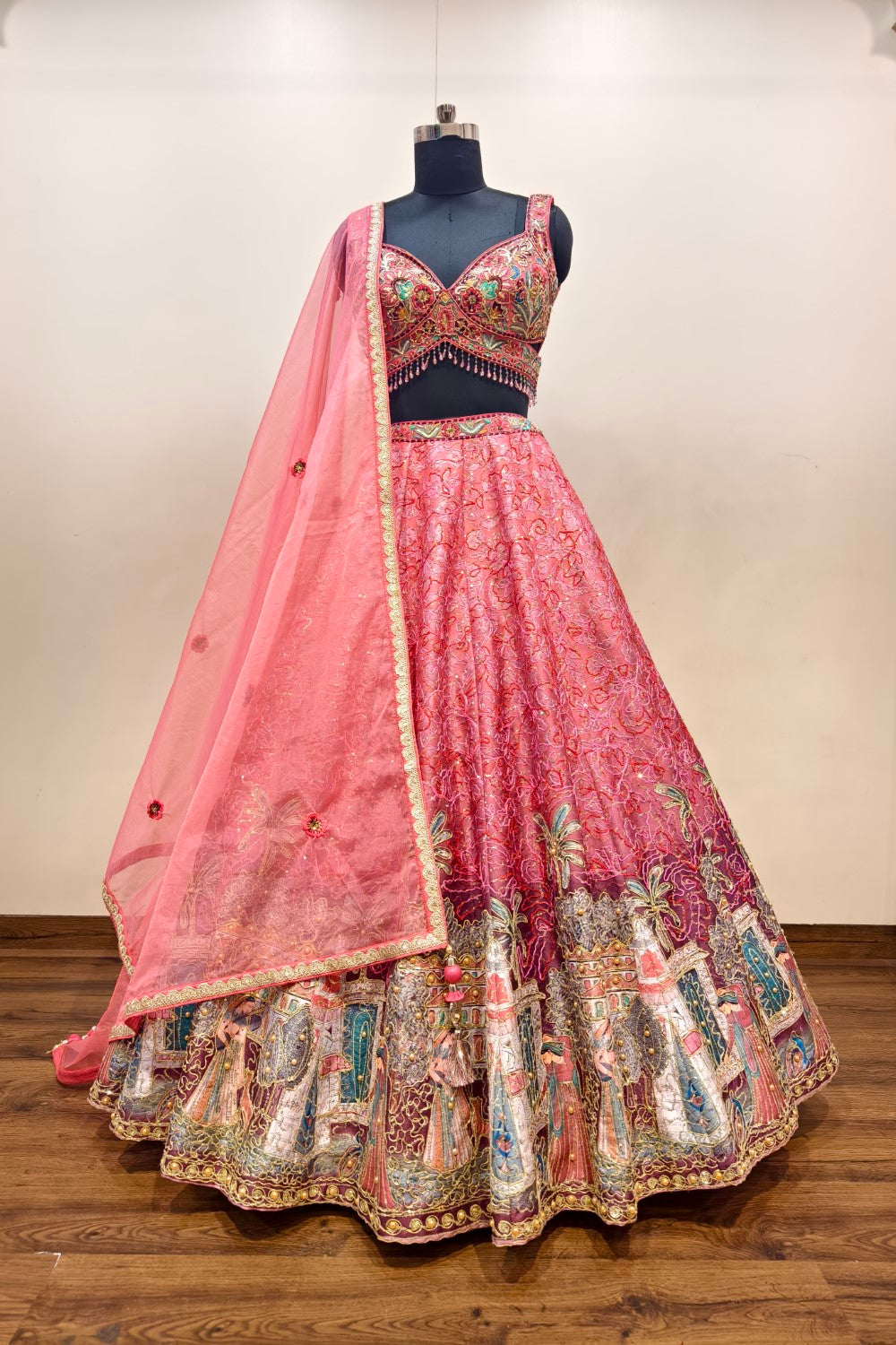 Pink Lehenga with Extensive Intricate Embroidery - Designer Bridal Ensemble Main image