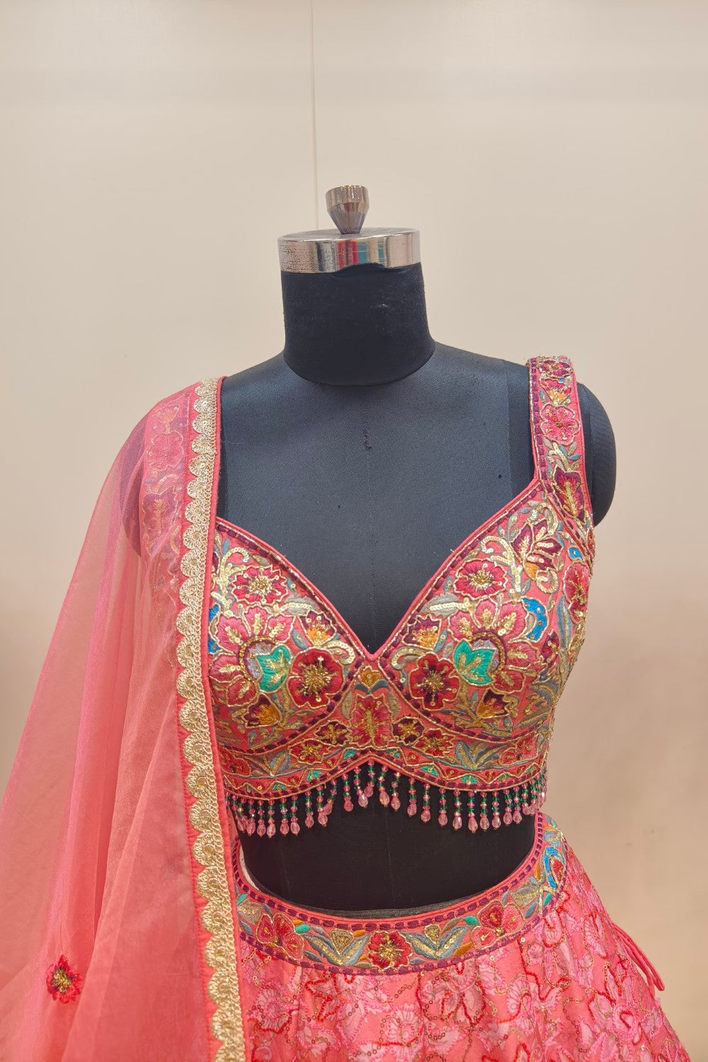 Pink Lehenga with Extensive Intricate Embroidery - Designer Bridal Ensemble