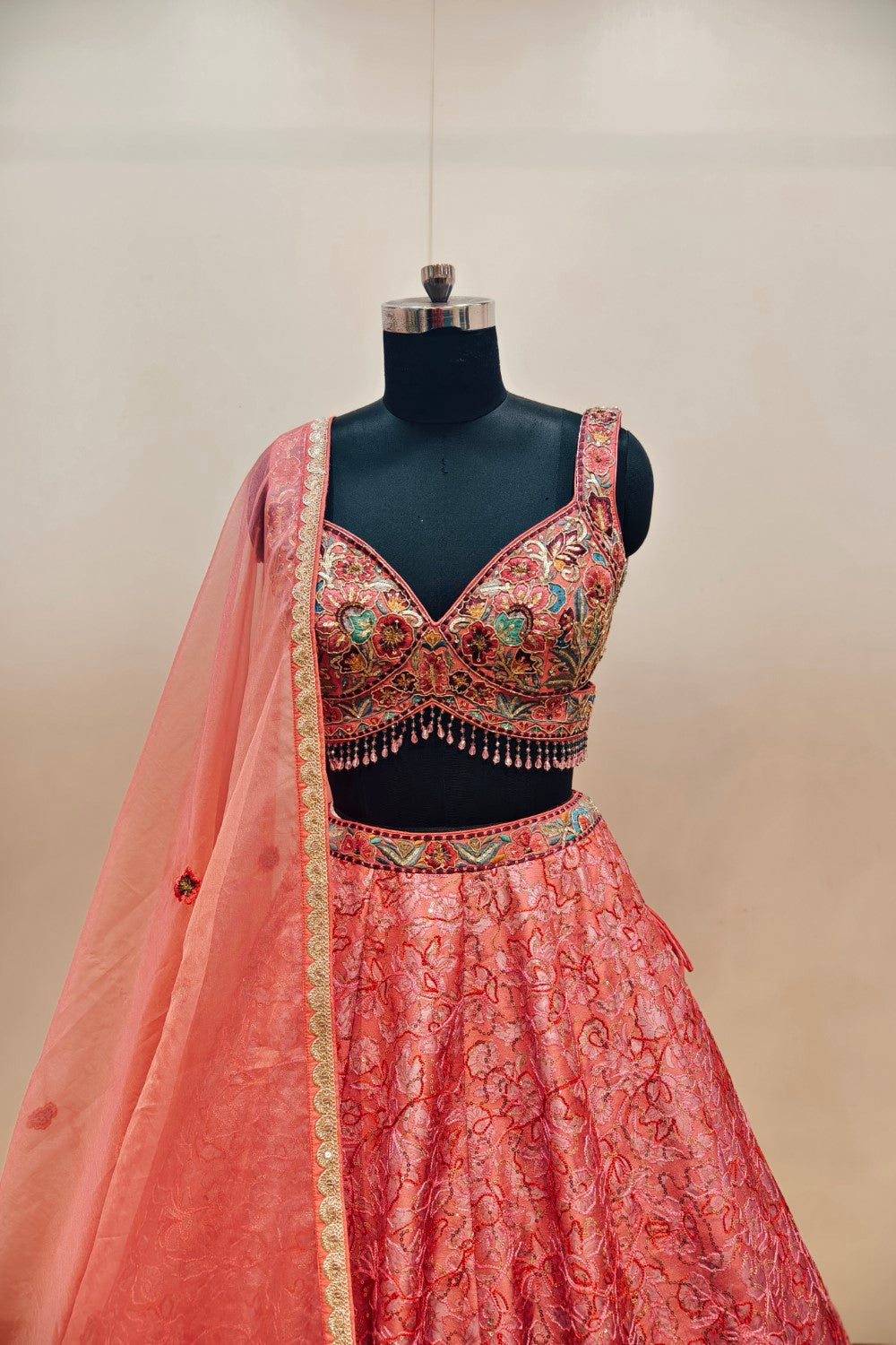 Pink Lehenga with Extensive Intricate Embroidery - Designer Bridal Ensemble