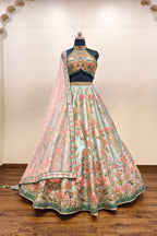 Luxurious Teal Lehenga with Elaborate Floral Embroidery - Designer Ethnic Masterpiece