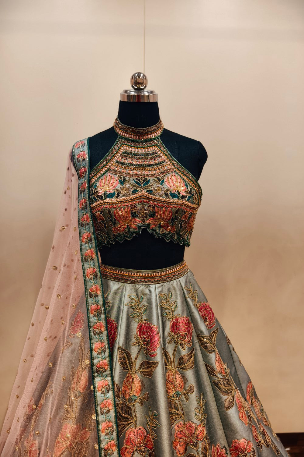 Luxurious Teal Lehenga with Elaborate Floral Embroidery - Designer Ethnic Masterpiece