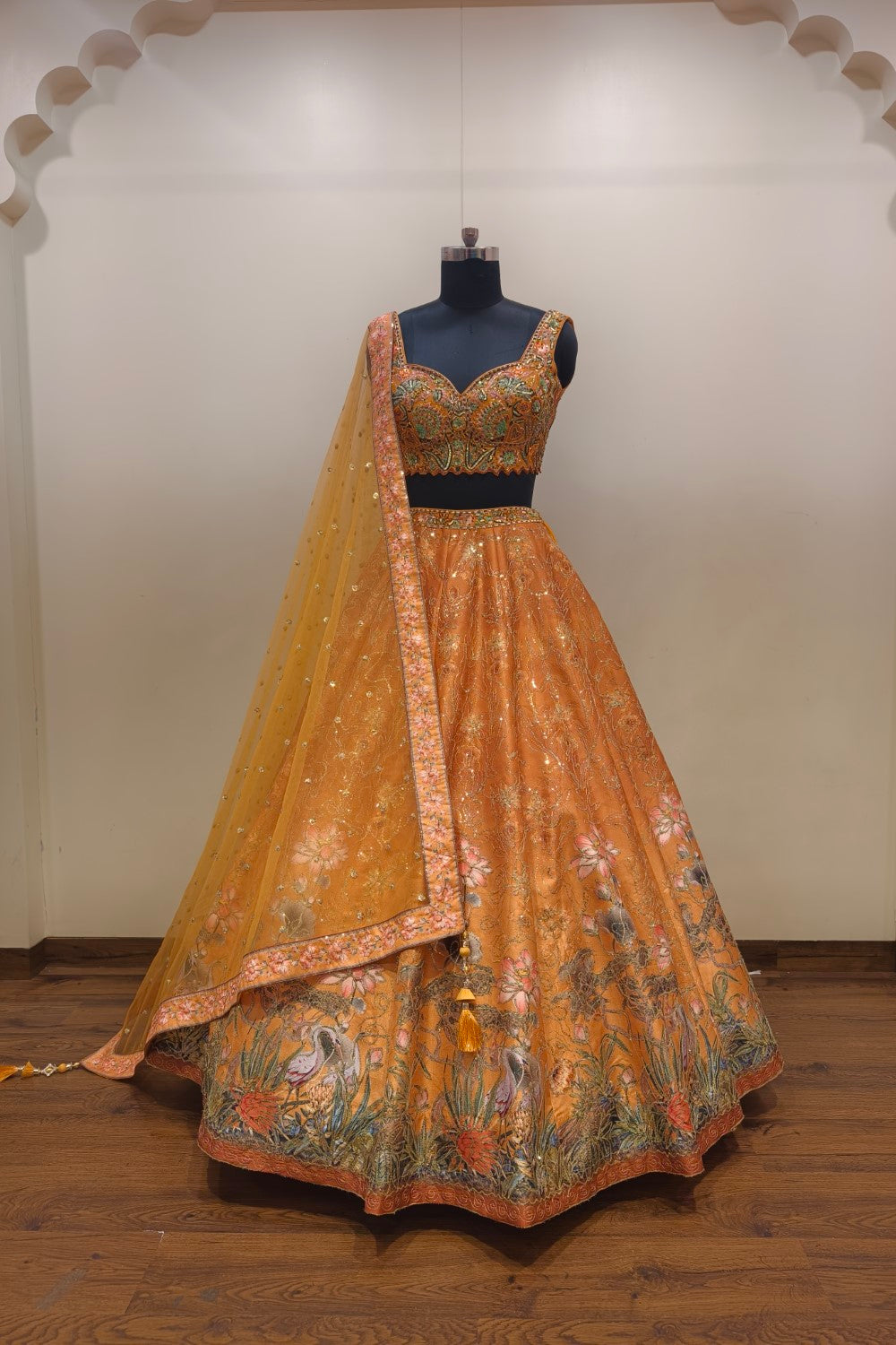 Elegant Golden Shade Lehenga with Exquisite Floral Print - Designer Ethnic Wear