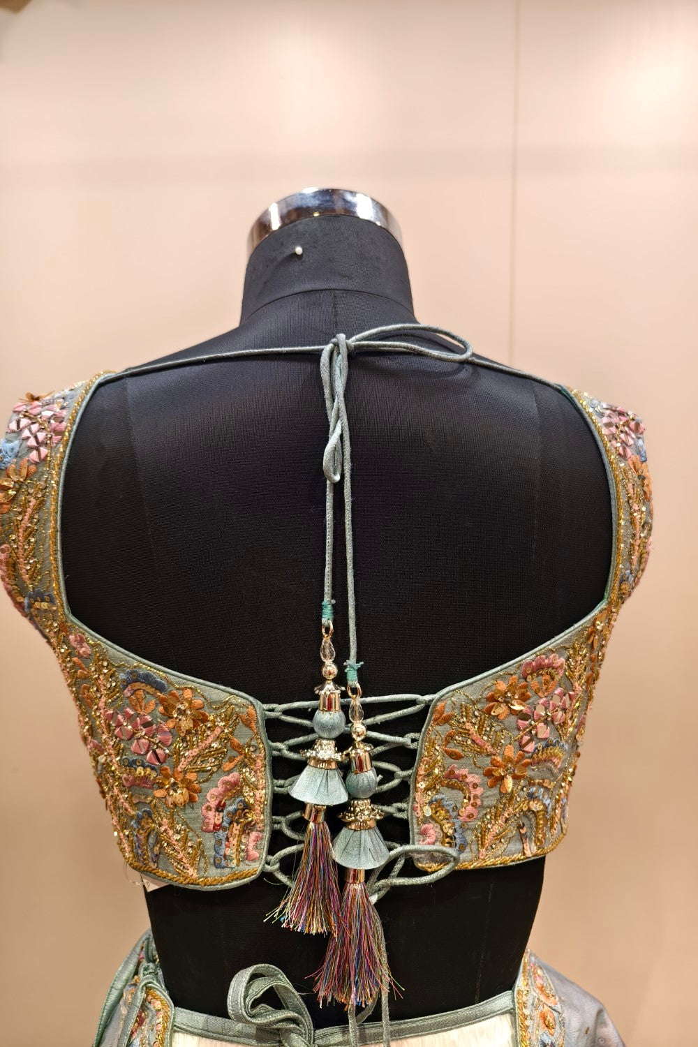 Net Lehenga with Delicate Floral Embroidery in Powder Blue | Light Purple