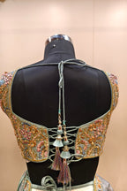 Net Lehenga with Delicate Floral Embroidery in Powder Blue | Light Purple