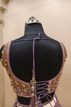 Net Lehenga with Delicate Floral Embroidery in Powder Blue | Light Purple