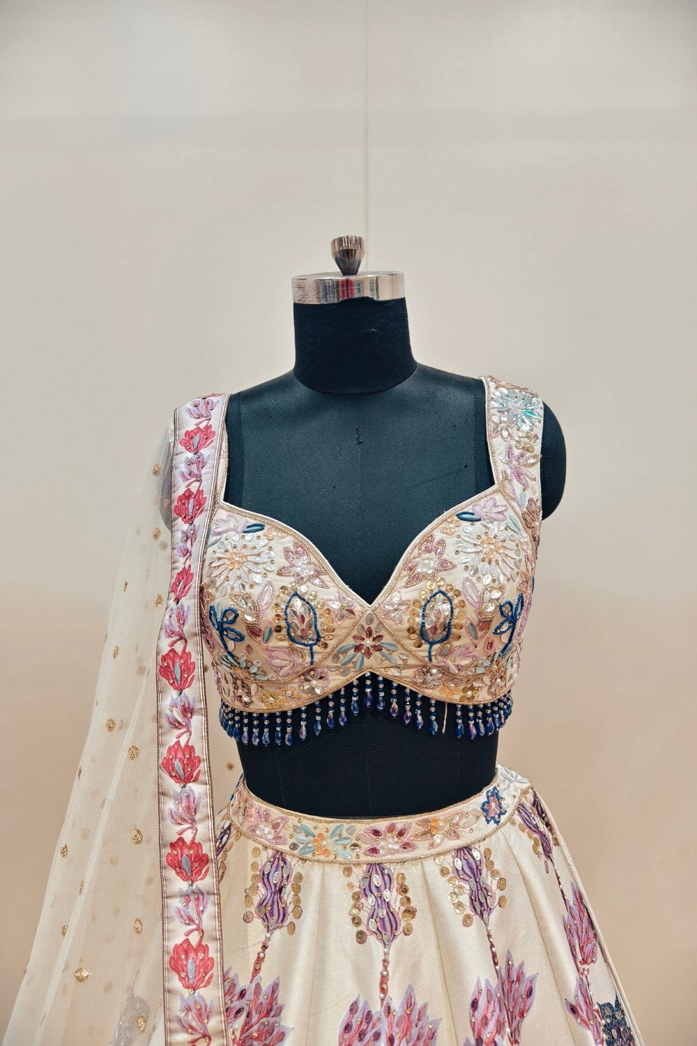 Elegant Cream Lehenga with Delicate Floral Print - Designer Ethnic Wear