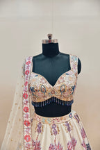 Elegant Cream Lehenga with Delicate Floral Print - Designer Ethnic Wear