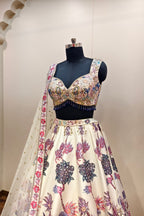 Elegant Cream Lehenga with Delicate Floral Print - Designer Ethnic Wear