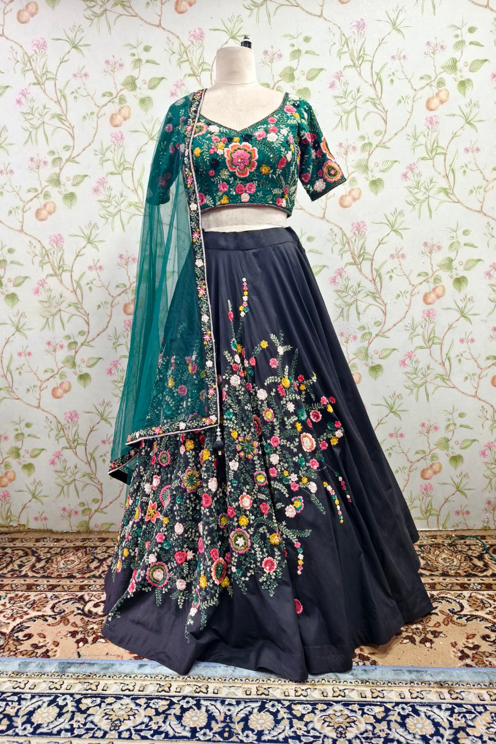 Ethereal Blue & Turquoise Floral Print Lehenga - Designer Ethnic Wear