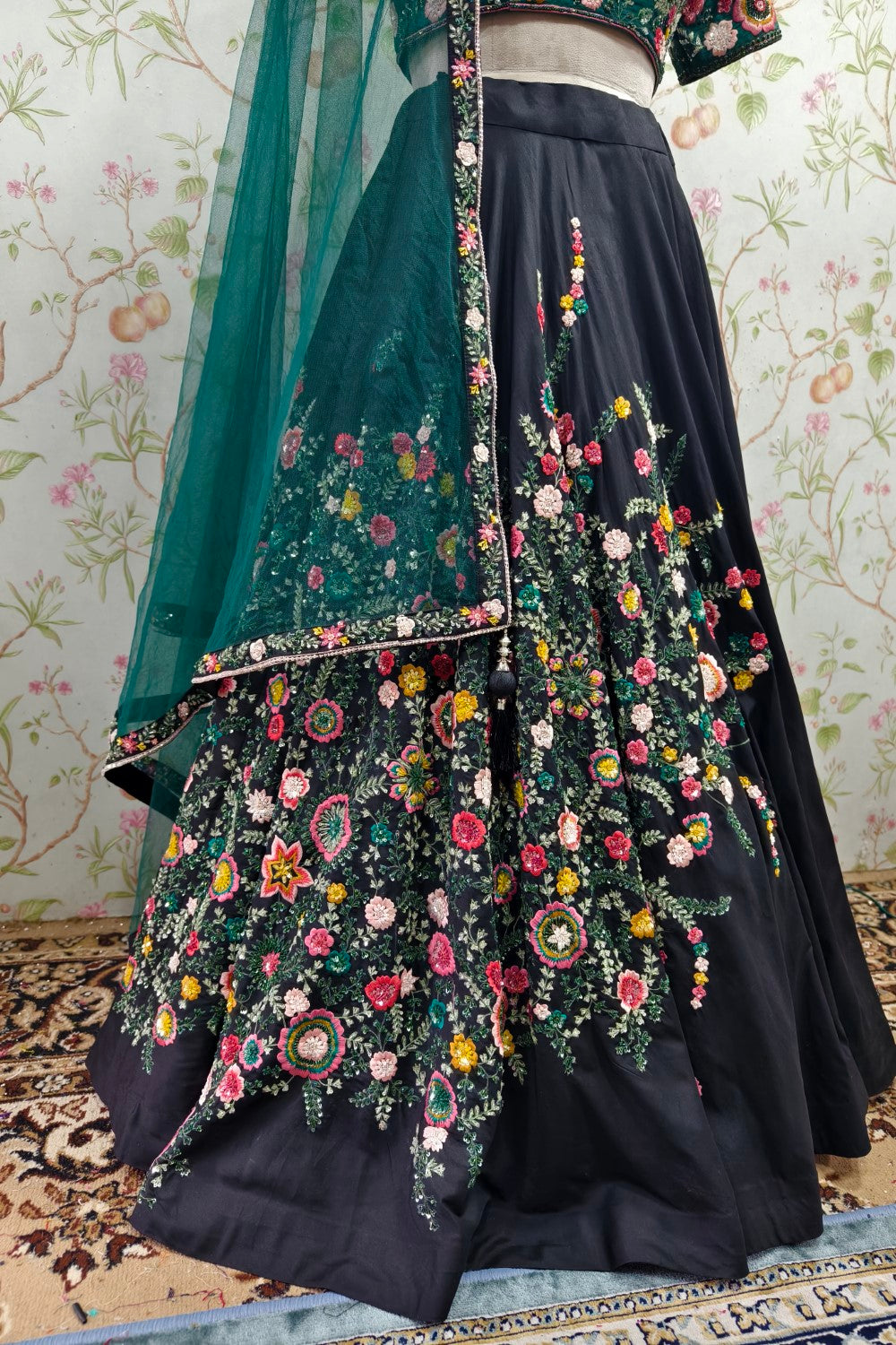 Ethereal Blue & Turquoise Floral Print Lehenga - Designer Ethnic Wear
