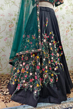 Ethereal Blue & Turquoise Floral Print Lehenga - Designer Ethnic Wear