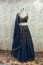 Navy Blue Lehenga with Delicate Golden Embroidery - Elegant Ethnic Ensemble