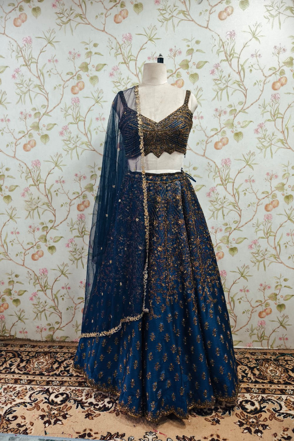 Navy Blue Lehenga with Delicate Golden Embroidery - Elegant Ethnic Ensemble