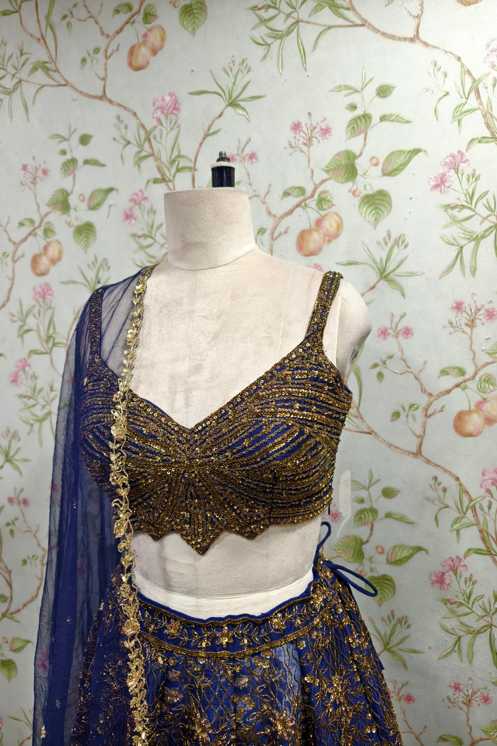 Navy Blue Lehenga with Delicate Golden Embroidery - Elegant Ethnic Ensemble