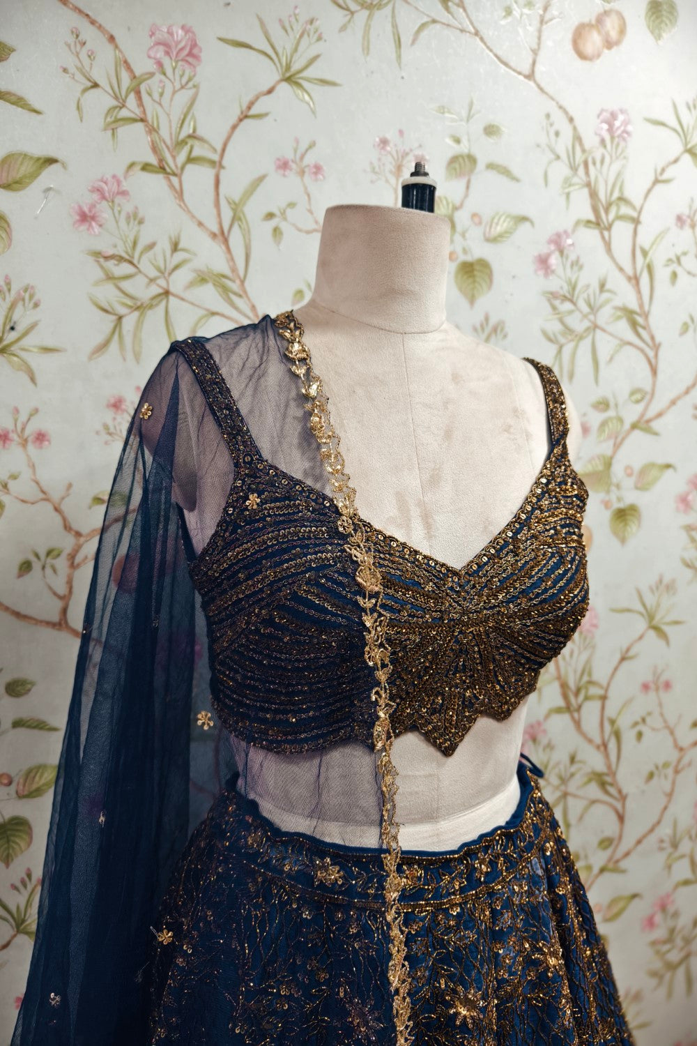 Navy Blue Lehenga with Delicate Golden Embroidery - Elegant Ethnic Ensemble