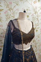 Navy Blue Lehenga with Delicate Golden Embroidery - Elegant Ethnic Ensemble