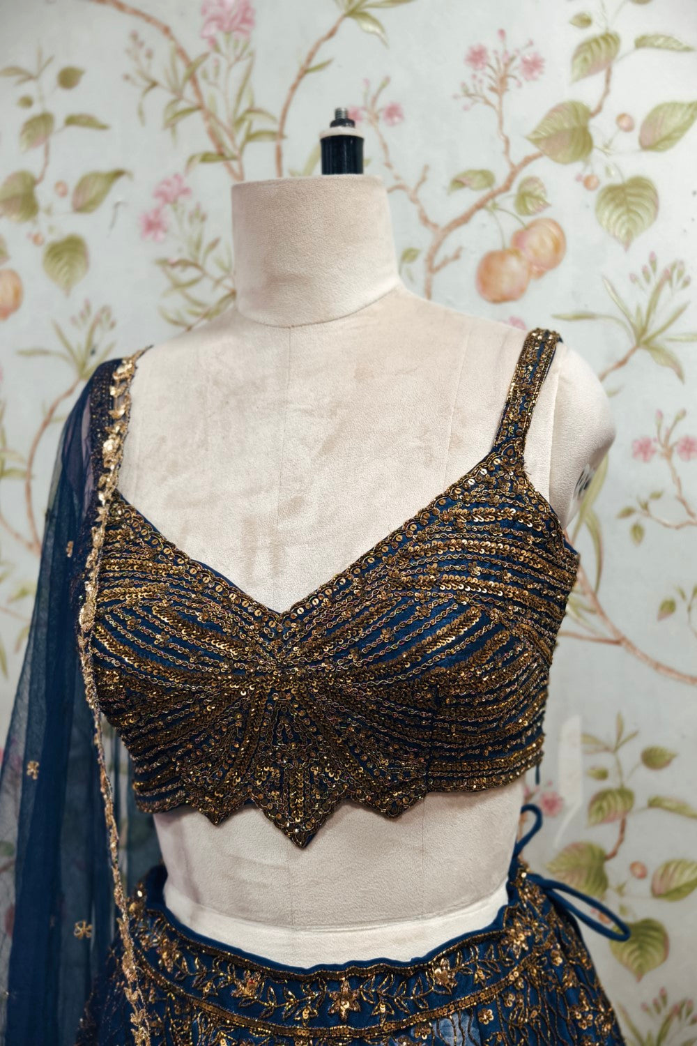 Navy Blue Lehenga with Delicate Golden Embroidery - Elegant Ethnic Ensemble