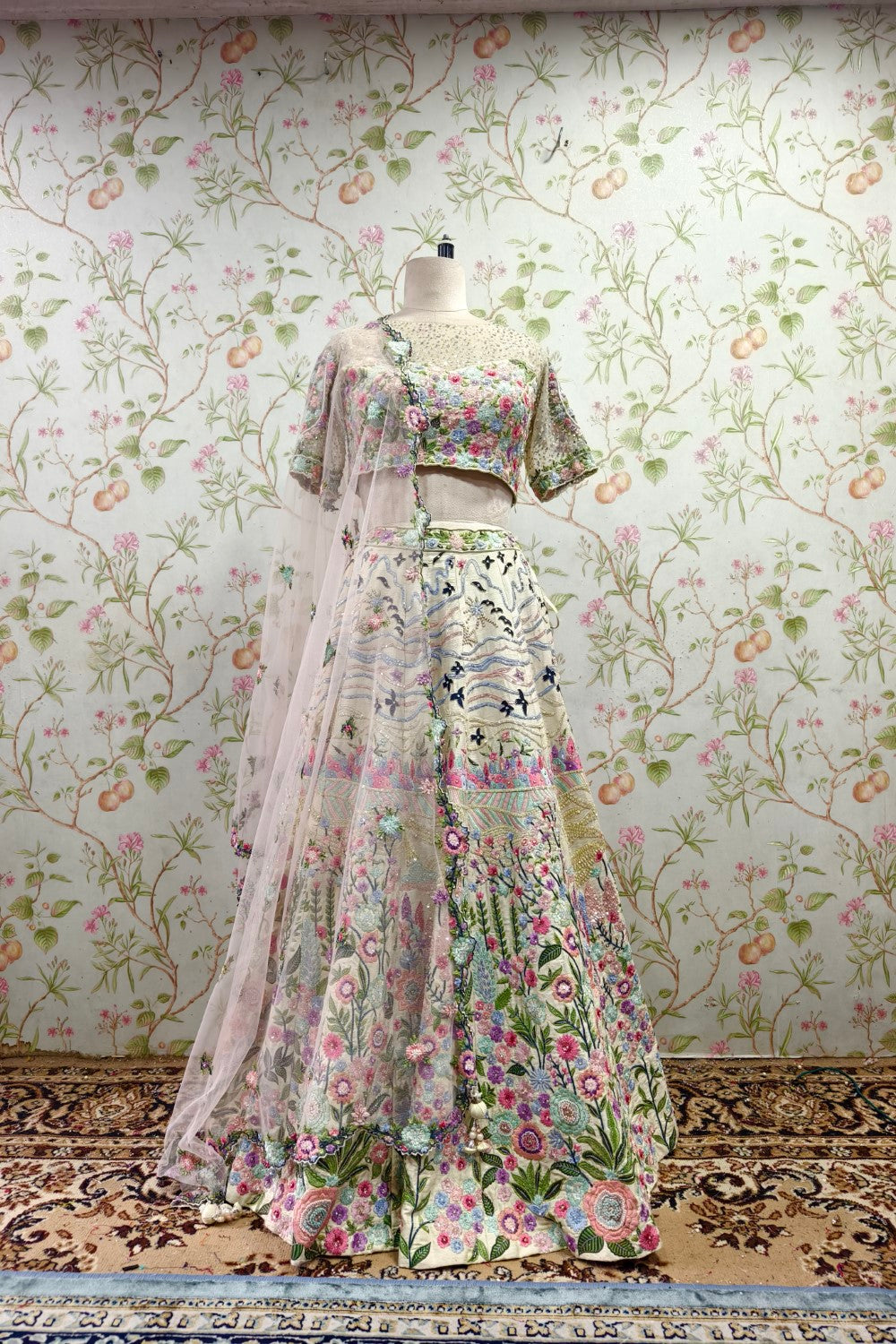 Exquisite Floral Embroidered Lehenga with Elegant Net Dupatta - Designer Ethnic Ensemble Main image